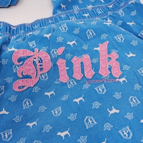 PINK VICTORIA'S SECRET Y2K PHI BETA PINK COTTON SLEEP LOUNGE PANTS BLUE WOMEN M - Picture 9 of 16